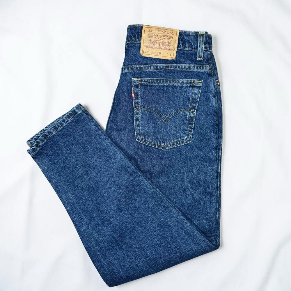 Vtg 90s Levis 551 Womens Jeans 14 SHT Made In USA High Rise Relaxed Tapered Blue